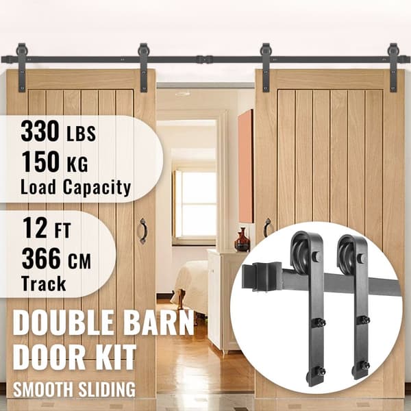 Glidende Ladedør Sæt, 12FT Stald Dør Kit, 330LBS Dobbelt Stald Dør Hardware, Carbon Stål Spor, Stop dør til 1,57-1,77" tykkelse & 6FT bred.