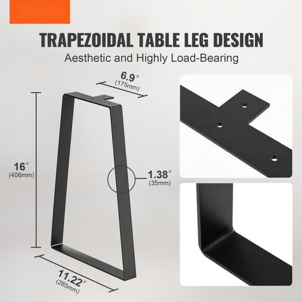 406,4 mm trapeziske stålbordsben, sæt med 2 til DIY sofaborde, moderne skriveborde, bænke og natborde. Maks. belastning 181,4 kg. Robust og hurtig