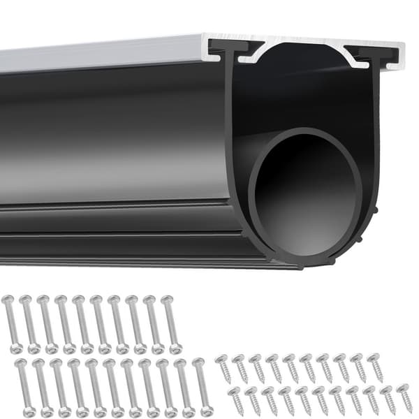 Garageporttætninger med U-formet bundgummi + O-ring, aluminiumsskinne og tilbehør, 16 fod, 3 3/4 tommer bred, sort.