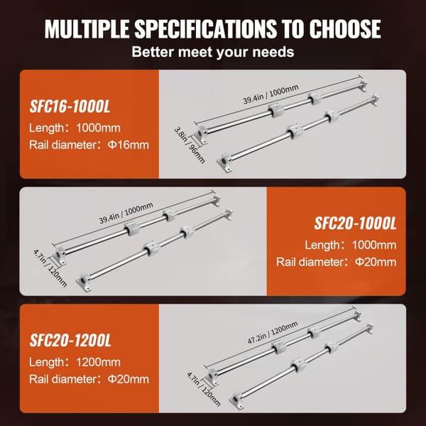 Lineært styreskinnesæt SFC20, 1200 mm, med 2 stk. 39,4"/1000 mm skinner, 4 glideblokke, 4 skinnestøtter. Perfekt til CNC DIY projekter!