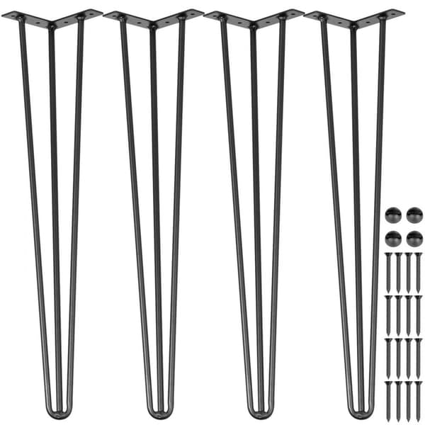 Hårnålsbordsben 16 tum svarta, 4 st, 220lbs kapacitet, kolstål, DIY-bordben för kraftiga möbler.