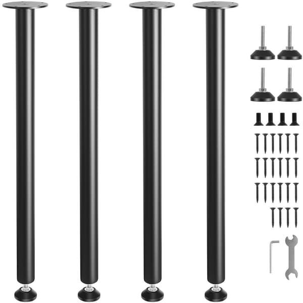 762MM justerbara skrivbordsben i förstärkt stål, set med 4, 544,3 kg lastkapacitet, snabbinstallation, svart.