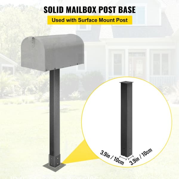 Postlådestolpe, 43" hög, svart pulverlackerad, Q235 stål, ytmonterad för trottoar och gata, universalpoststolpe.