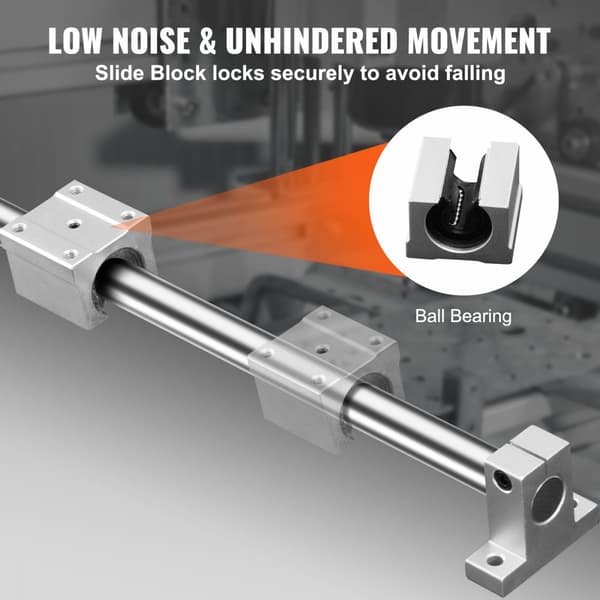 Lineære SFC16 styreskinnesæt 1000 mm, inkl. 4 SC16 glideblokke og skinnestøtter. Ideelt til CNC automation og DIY projekter.