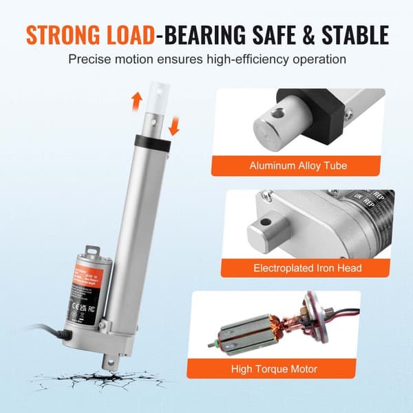 Lineaarinen toimilaite 12 V, 6 tuumaa, nopeus 0,55"/s, kuormitus 220 lbs/1000N, IP54-suojaus.