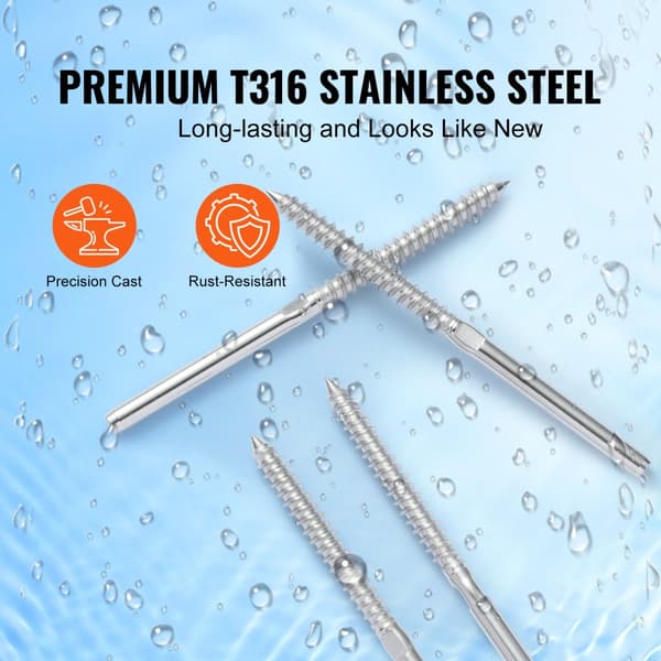 122-pack kabelräcke Swage gängad dubbspänning ände terminal för 3,2 mm däckkabel, T316 rostfritt stål, silver.