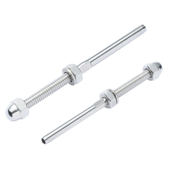 51-pak kabelrækværk med Swage gevindbolt til 3,2 mm dækkabel, T316 rustfrit stål, perfekt til træ/metal stolper. Sølv finish.