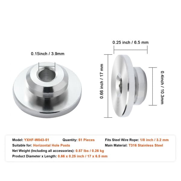 51Pack kabelgelænder kit med 3,2 mm hjulbeskyttelse, sort svejsestrammer og dæksler til 0,41 tommer stolper.