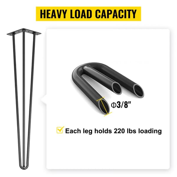 Hårnålsbordsben 22 tum svart, set med 4, 220lbs kapacitet. Kraftiga DIY-bordsben för skrivbord och matbord.