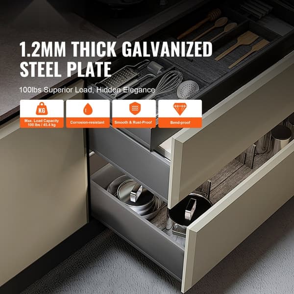 6 paria 533,4 mm laatikon sivukiinnikkeitä, kestävä täyskuulalaakeri, hiljainen ohjausliuku, 100 lbs lukitus.