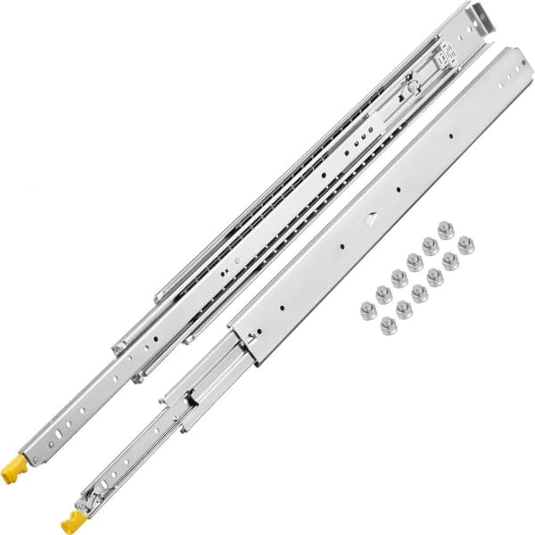 Lådslider med lås, 1 par 36 tum, robust industristål, 500 lbs kapacitet, 3-faldigt utdrag, kullager, sidomontering.