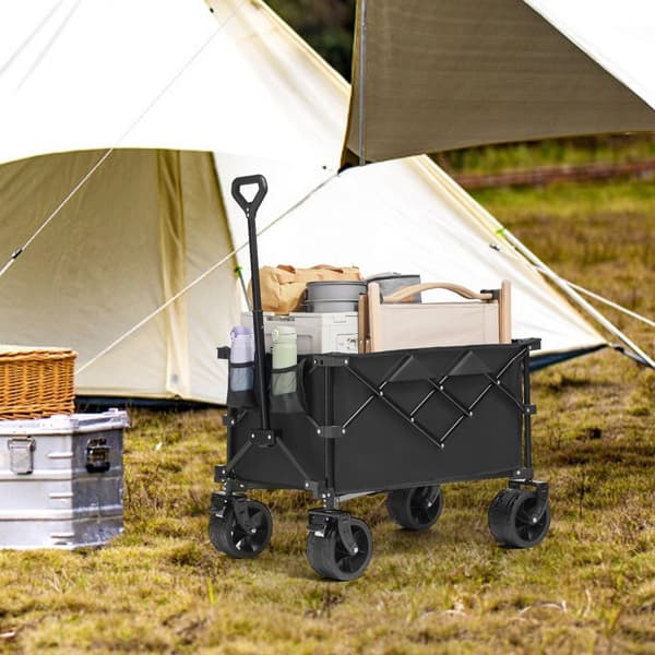 Sammenklappelig foldevogn 220 L med terrænhjul, Max 330 lbs, drikkevarerholder – ideel til camping, shopping og haven.