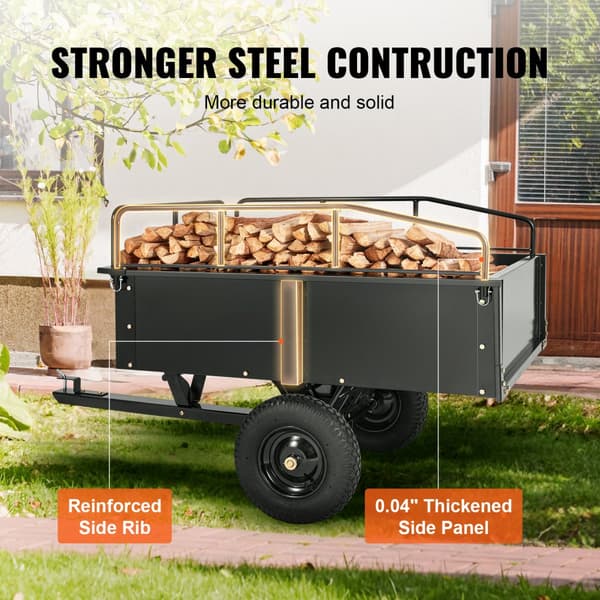 Robust ATV-trailer Ståldumpervogn, 750-lbs, 15 kubikfod, haveanhænger med fjernbare sider til plæneklipper og traktorer.