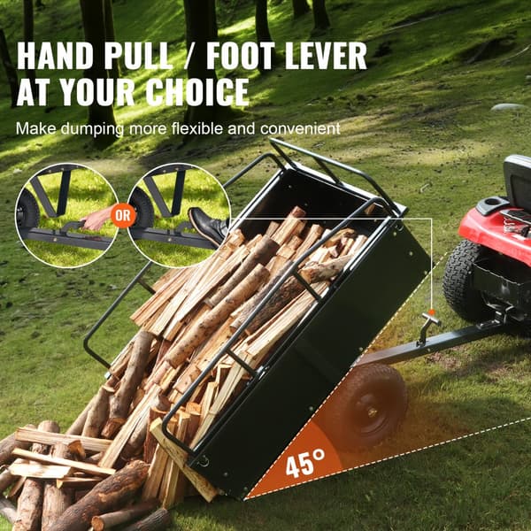 Robust ATV-trailer Ståldumpervogn, 750-lbs, 15 kubikfod, haveanhænger med fjernbare sider til plæneklipper og traktorer.
