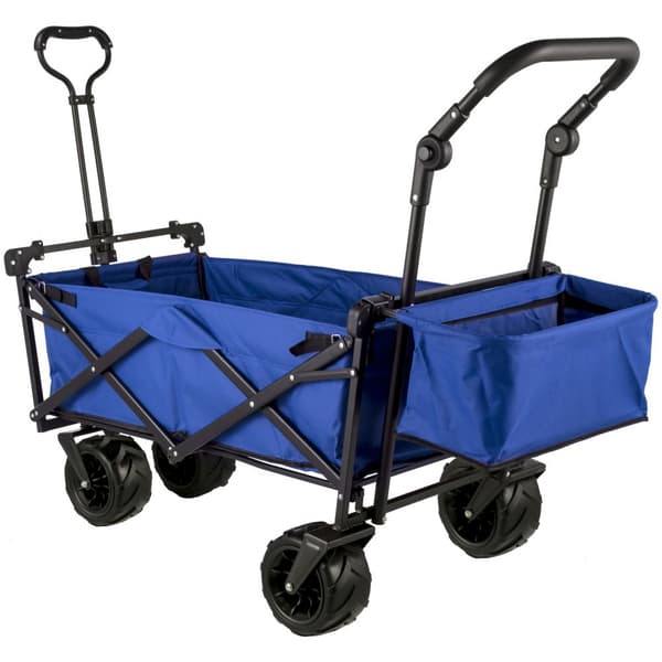 Fällbar trädgårdsvagn 92,7 x 54,3 x 98,5 cm, handvagn 100 kg, blå bollerwagen med tak och luftdäck i 600D Oxford-polyester.