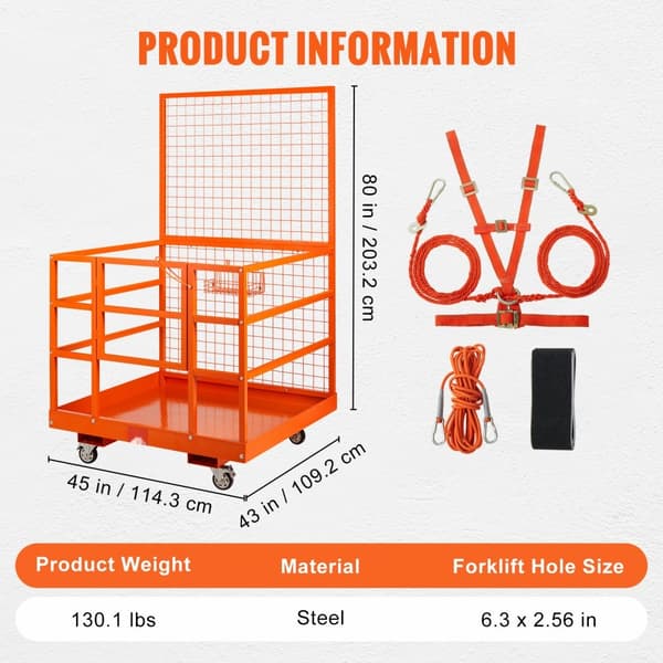 Haarukkatrukin turvahäkin työtaso 43 x 45 tuumaa, 1400 lbs, pyörät antennille. Tehokas ja kestävä!