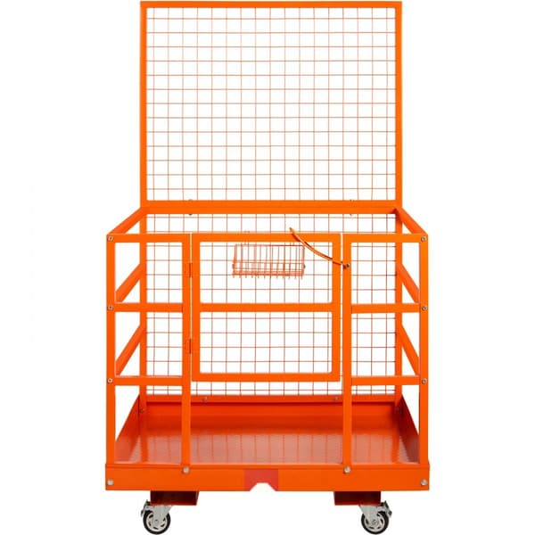 Haarukkatrukin turvahäkin työtaso 43 x 45 tuumaa, 1400 lbs, pyörät antennille. Tehokas ja kestävä!