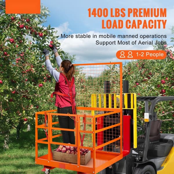 Haarukkatrukin turvahäkin työtaso 43 x 45 tuumaa, 1400 lbs, pyörät antennille. Tehokas ja kestävä!
