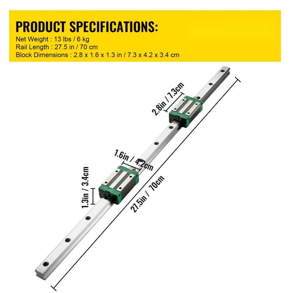 Lineaarijohtimet, 4 kpl liukublokkeja, kuulakuormitussarja 3D-tulostimille ja CNC-koneille, Hgr 20-700 mm.