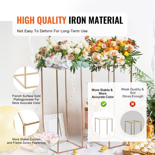 2ST 31,5 tum/80 cm högt bröllopsställ för blommor, metallstativ, guld rektangulär blomsterdisplay för evenemang.