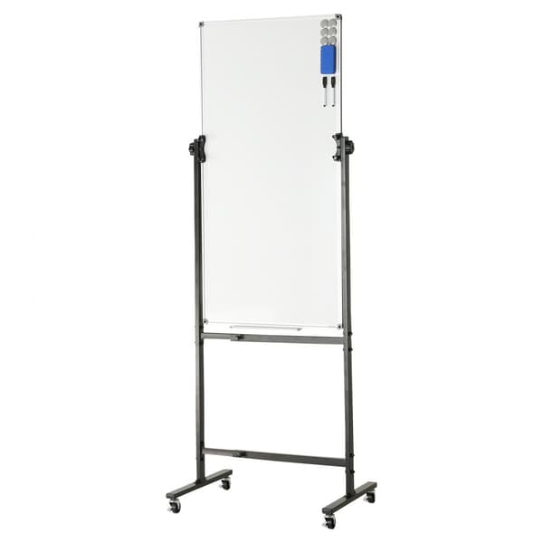 Rullande magnetisk whiteboard, dubbelsidig 24x48 tum, justerbar höjd, med hjul, inkl. 1 magnetraderare och 3 markörer.