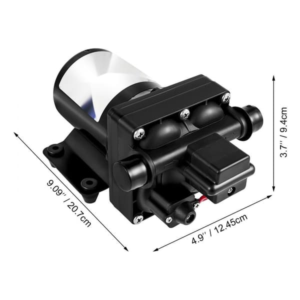 12 V högtrycks membran vattenpump, 3 GPM polypropylen, max. tryck 45 psi, självsugande, med backventil, för husvagn/ båt