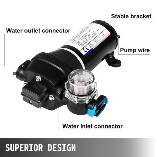 Vattentrycksmembranpump 12V FL-40, 40PSI självsugande vattenpump, 17L/MIN Immabooster för husvagn och båt.