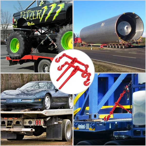 Kettenbinder 5/16-3/8", 6600 lbs kapasiteetti, säädettävä pituus, kuljetus ja hinauksen varmistamiseen, punainen