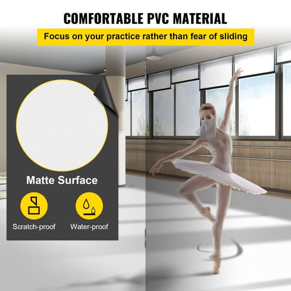Dansgolv, 6,6 x 23 fot PVC vinyl, 0,06 tum tjockt, svart/vitt vändbart, halkfritt, balett och jazz stil.