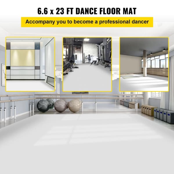 Dansgolv, 6,6 x 23 fot PVC vinyl, 0,06 tum tjockt, svart/vitt vändbart, halkfritt, balett och jazz stil.