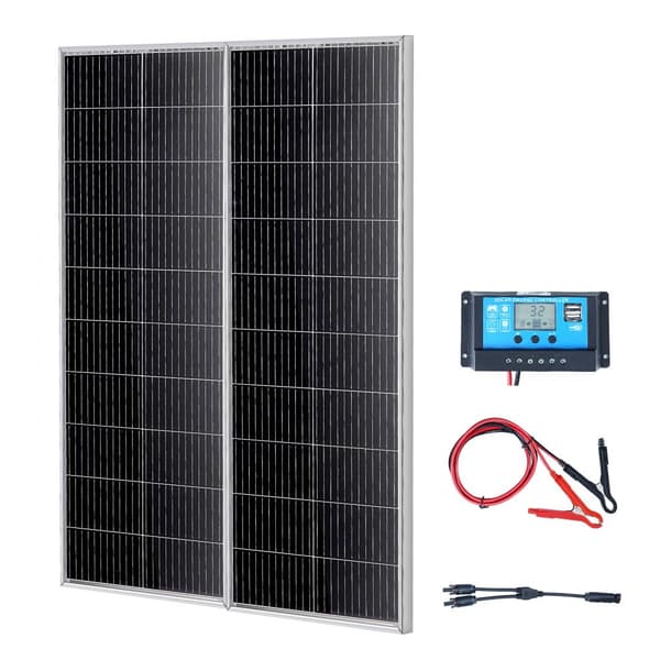 200W yksikiteinen aurinkopaneelisarja, 2 paneelia ja latausohjain. Tehokas energiaratkaisu!