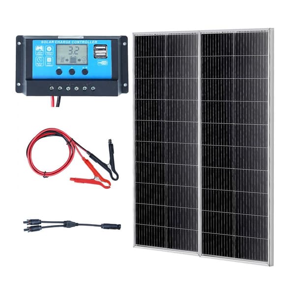 200W yksikiteinen aurinkopaneelisarja, 2 paneelia ja latausohjain. Tehokas energiaratkaisu!