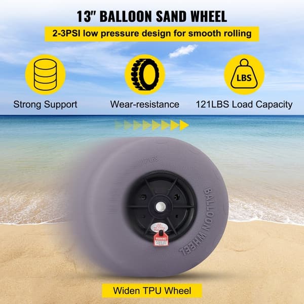 Strandballonhjul, 13" erstatningssanddæk i TPU til kajak-dolly og kanovogn, inkl. gratis luftpumpe, 2-pak.