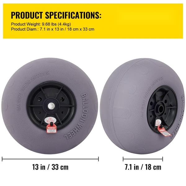 Strandballonhjul, 13" erstatningssanddæk i TPU til kajak-dolly og kanovogn, inkl. gratis luftpumpe, 2-pak.