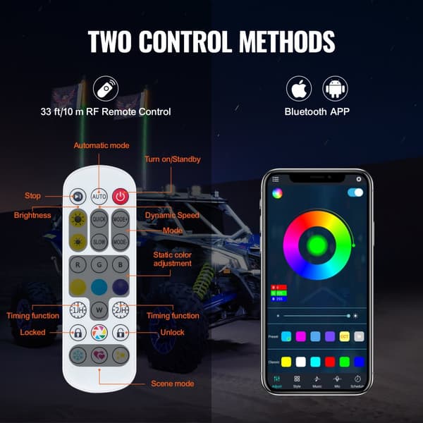 LED-piiskavalo 2kpl 3FT RGB spiraaliantennivalo kaukosäätimellä ATV UTV RZR:lle!