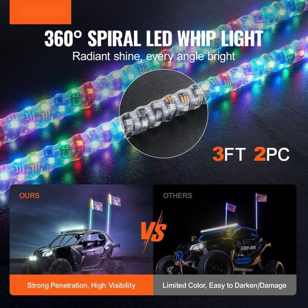 LED-piiskavalo 2kpl 3FT RGB spiraaliantennivalo kaukosäätimellä ATV UTV RZR:lle!