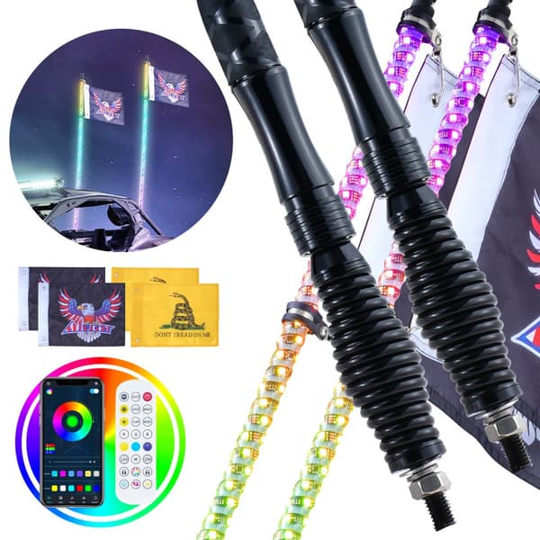 LED Piskelys med Fjedersokkel 2 STK 4FT RGB Spiralamte Lys Fjernbetjening App