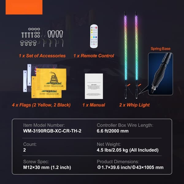 LED Piiskavalojousijalusta 2kpl 3FT RGB spiraaliantennivalo kaukosäätimellä, älykäs sovellus.