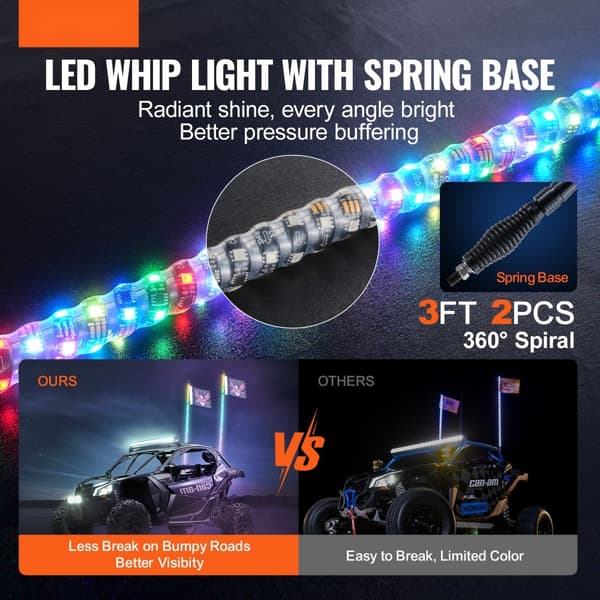 LED Piiskavalojousijalusta 2kpl 3FT RGB spiraaliantennivalo kaukosäätimellä, älykäs sovellus.