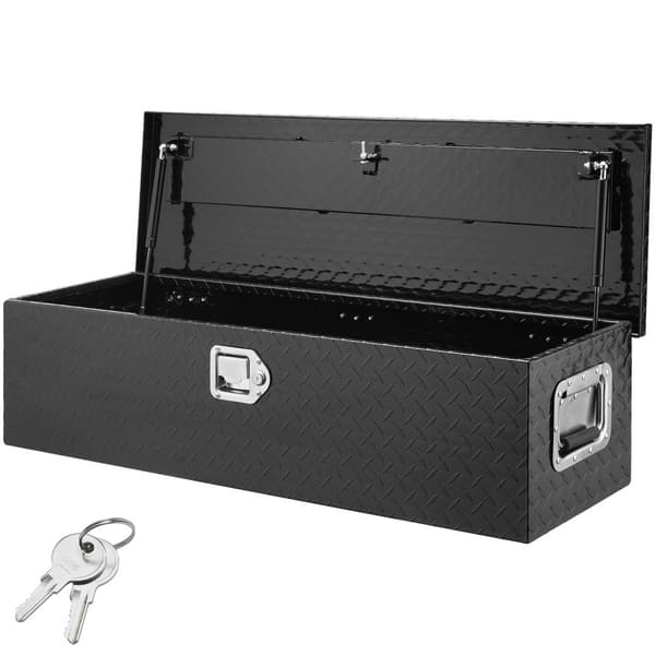 Robust aluminium værktøjskasse til lastbilsenge. Med diamantplade, sidehåndtag og lås. Ideel opbevaring til pickup, camper og trailer, 39"x13"x10",