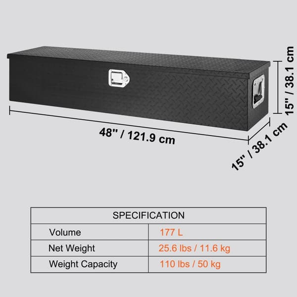 48"x15"x15" Tung Aluminiumbalk Slitbana Verktygslåda för Pickup Lastutrymme