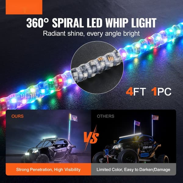 LED Piskelys 1 stk 4FT RGB Spiral Antenne Lys med Fjernbetjening App til ATV UTV RZR