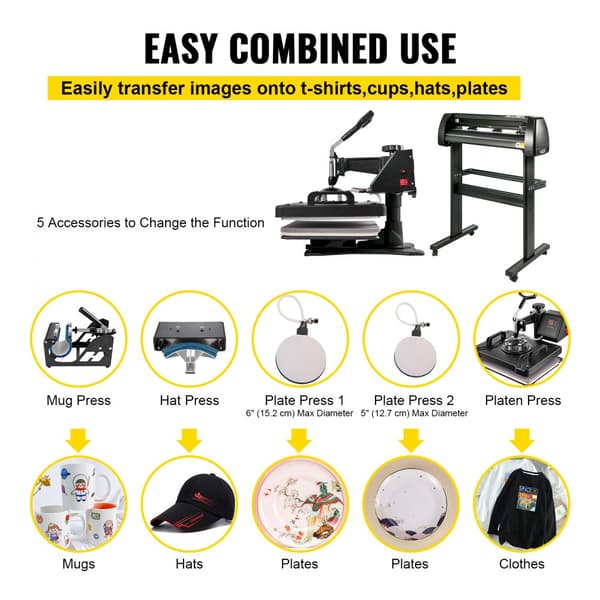 5 i 1 värmepress 34" vinylskärplotter hantverk skrivare med bord