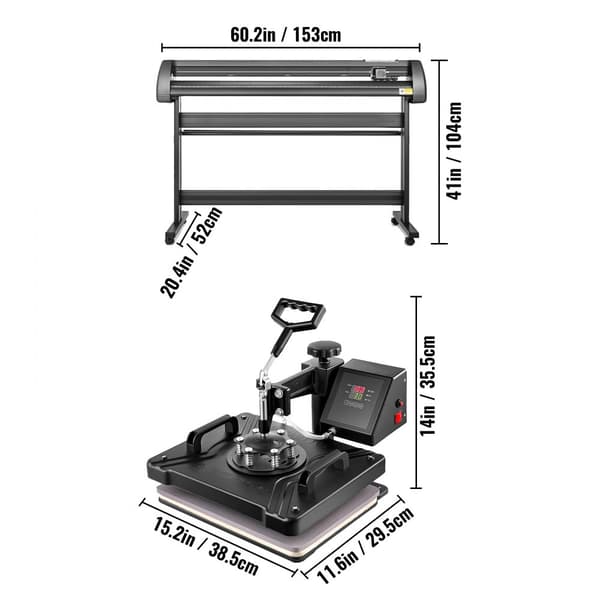 38 x 30 cm varmepresse 5 i 1 overførselspresse, vinylskærer på 1350 mm, desktop-maskine til præcisionsskæring.