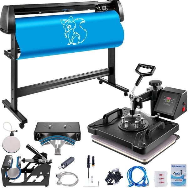 38 x 30 cm varmepresse 5 i 1 overførselspresse, vinylskærer på 1350 mm, desktop-maskine til præcisionsskæring.