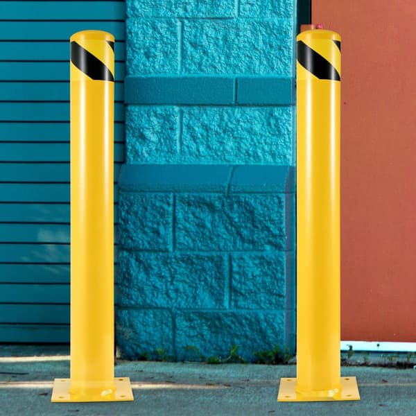 Säkerhetspollare 48"x4,5" Gul pulverlackad stålsäkerhetsbarriär med 4 ankarbultar för trafikkänsligt område.