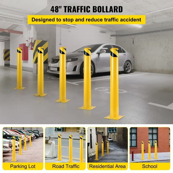 Säkerhetspollare 48"x4,5" Gul pulverlackad stålsäkerhetsbarriär med 4 ankarbultar för trafikkänsligt område.