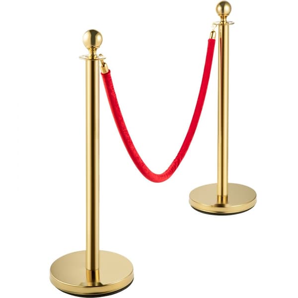 Sæt med 2 guld barriere-poster og 1,5 m rødt reb til sikkerhed og crowd control. Rund top design til effektiv opdeling.
