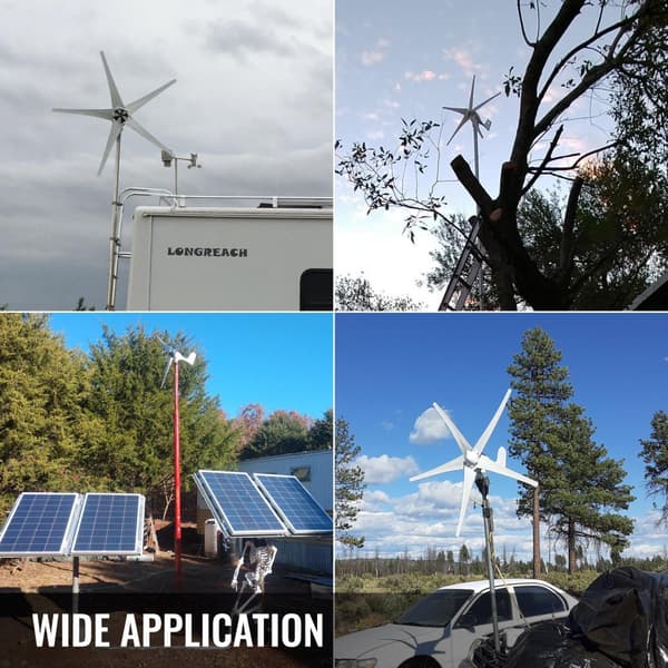 Vindmøllegenerator 500 W med 12 V MPPT-controller. 5-bladet system til effektiv energitilskud ved 13 m/s vindhastighed.