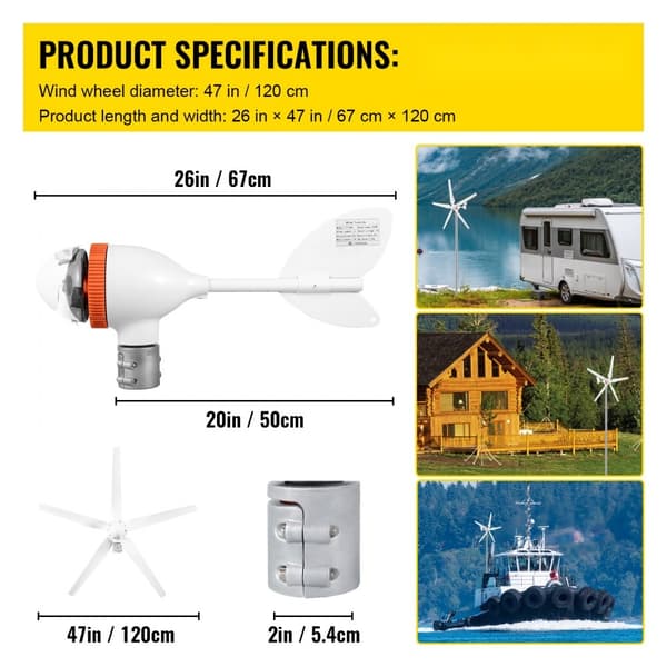 Vindmøllegenerator 500W, 12/24V (Auto) elektrisk MPPT-controller, 13m/s vindkraftanlæg med 5 blade til strømtilskud.